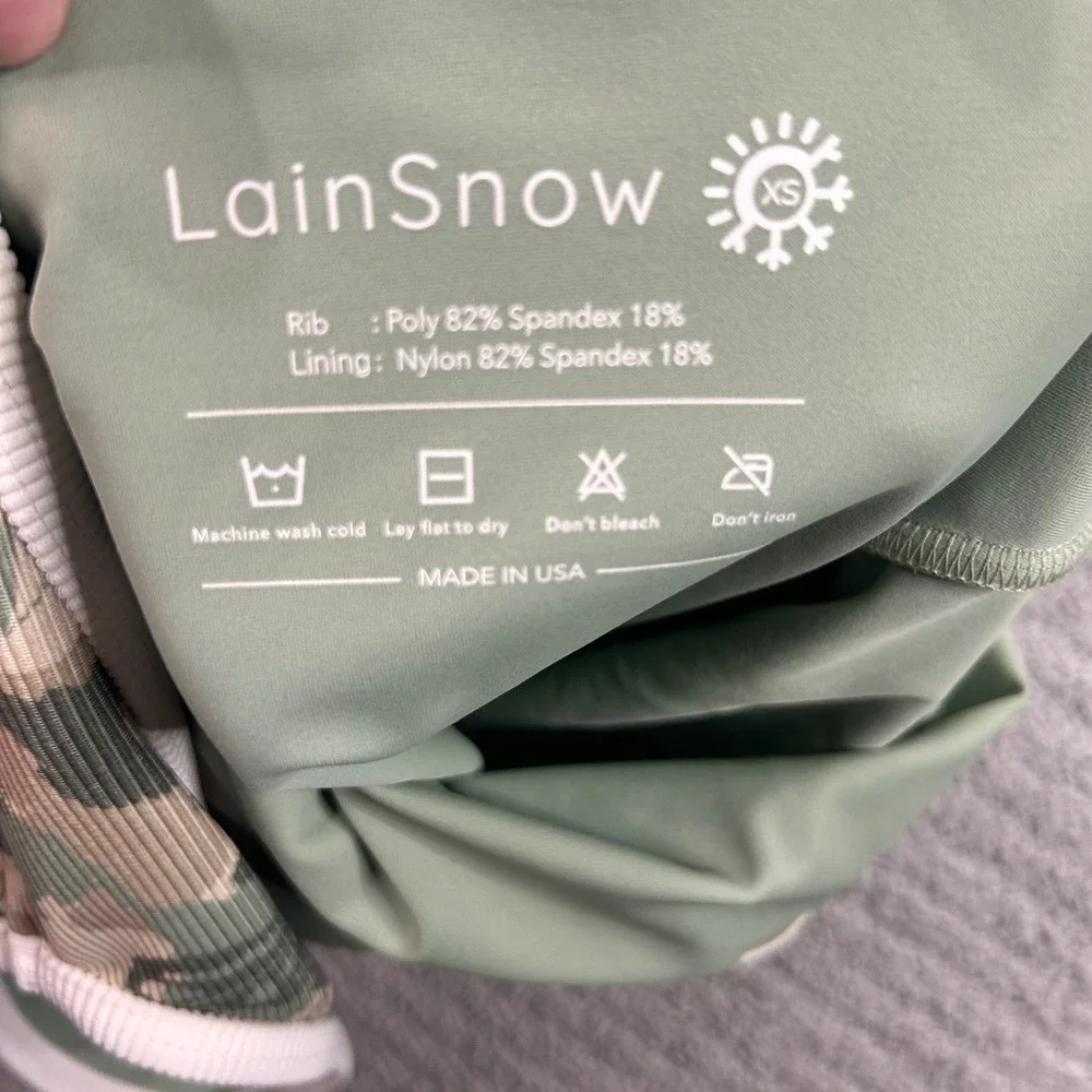 LainSnow One Piece Swimsuit Camo Tropical XS Ribbed High Cut Beach Sporty Boho